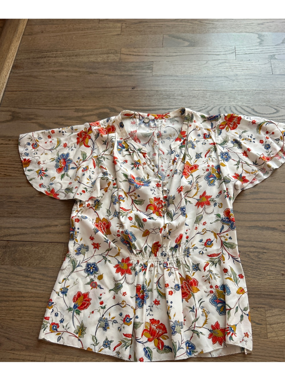 Margaret O'Leary Silk Crêpe de Chine Floral Print Flutter Sleeve 👚